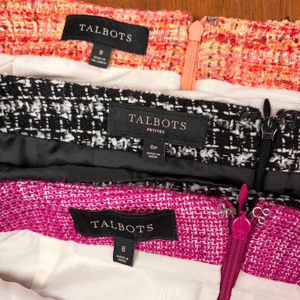 3 Talbots Tweed Pencil Skirt Lot Pink Orange Black White Womens 8 Preppy Work - Picture 8 of 9
